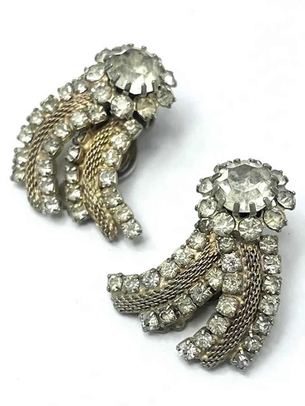 Vintage Gold Rhinestone Flower Spray Earrings - image 2