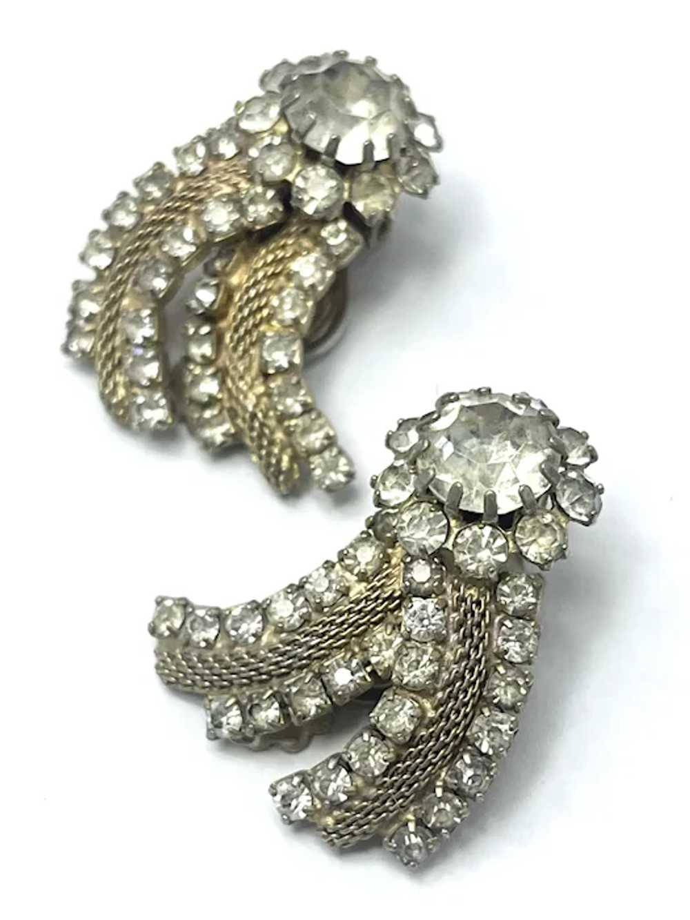 Vintage Gold Rhinestone Flower Spray Earrings - image 3