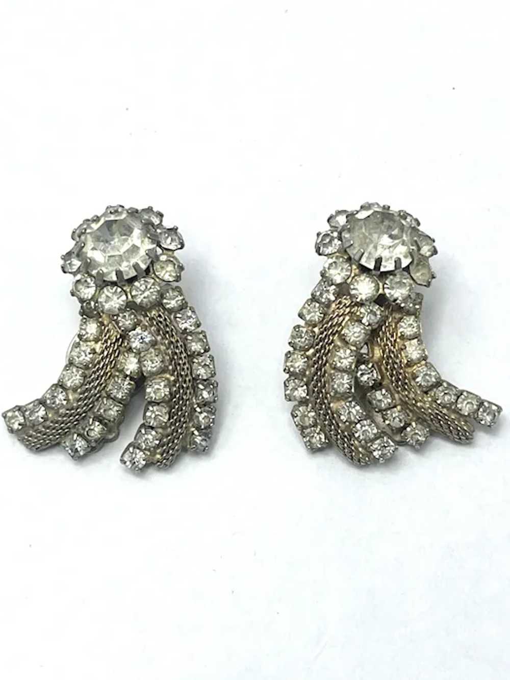 Vintage Gold Rhinestone Flower Spray Earrings - image 5