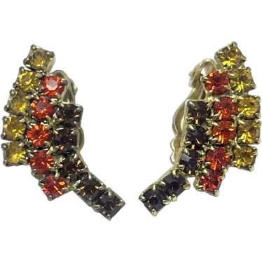 Vintage Red Yellow Brown Rhinestone Earrings - image 1