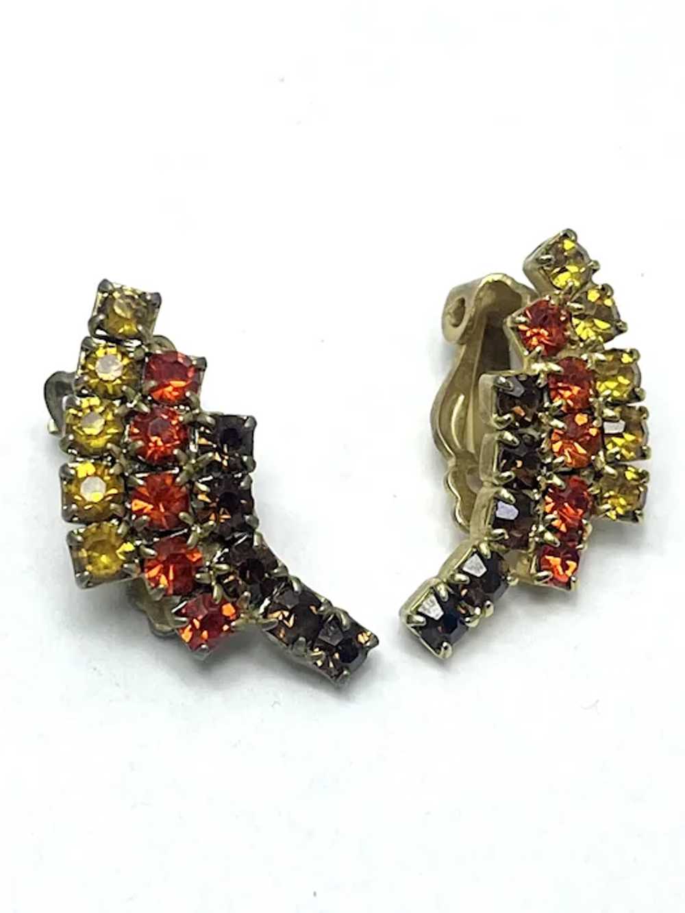 Vintage Red Yellow Brown Rhinestone Earrings - image 2