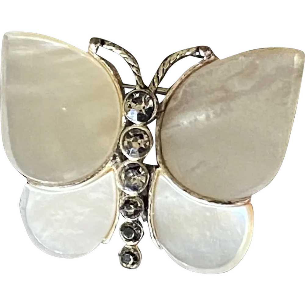 Vintage Monet mother of pearl butterfly Brooch / … - image 1