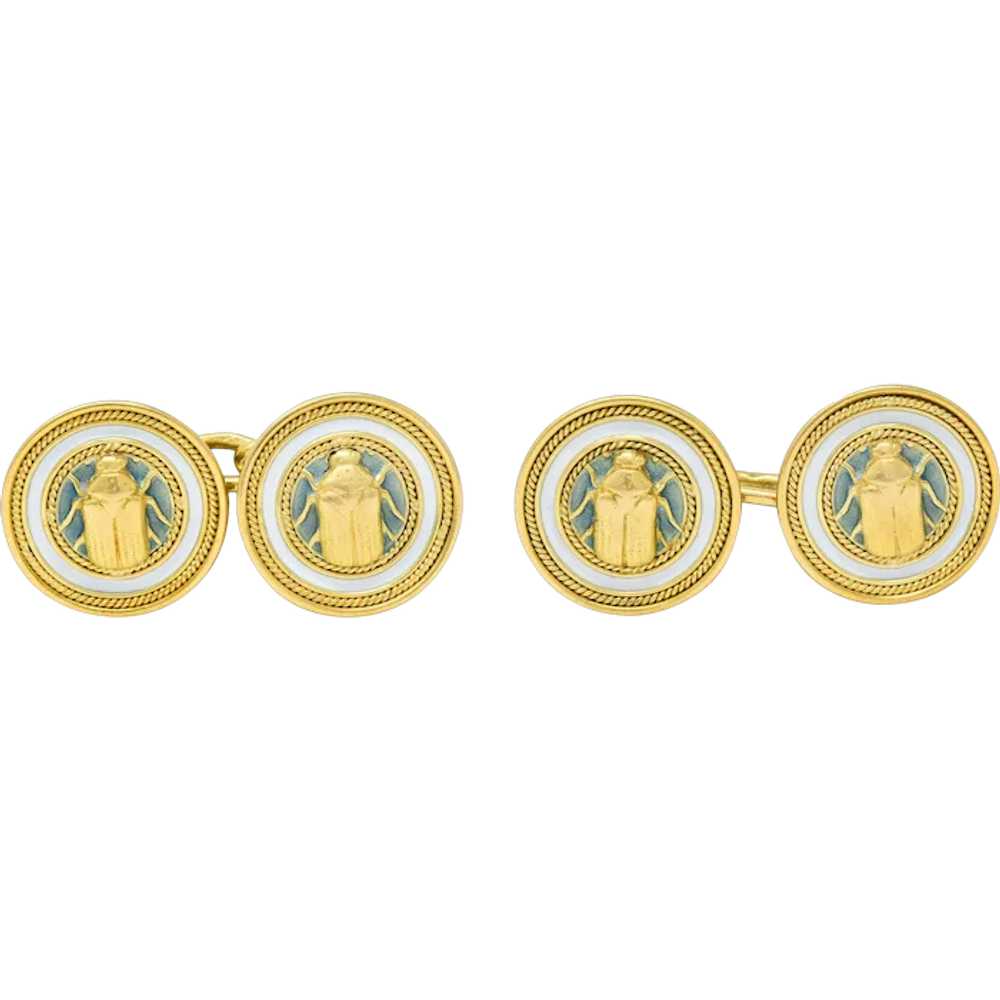 Art Nouveau French Enamel 18 Karat Yellow Gold Sc… - image 1