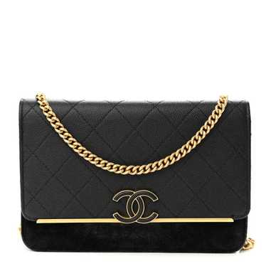 CHANEL Caviar Suede Stitched Lady Coco Wallet On C