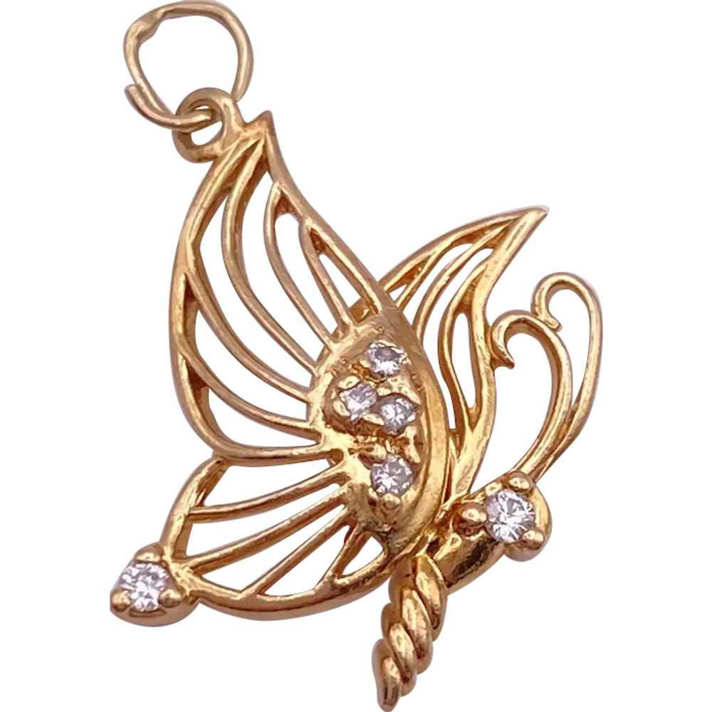 Butterfly Charm 14K Gold and Diamond .09 Carat TW - image 1