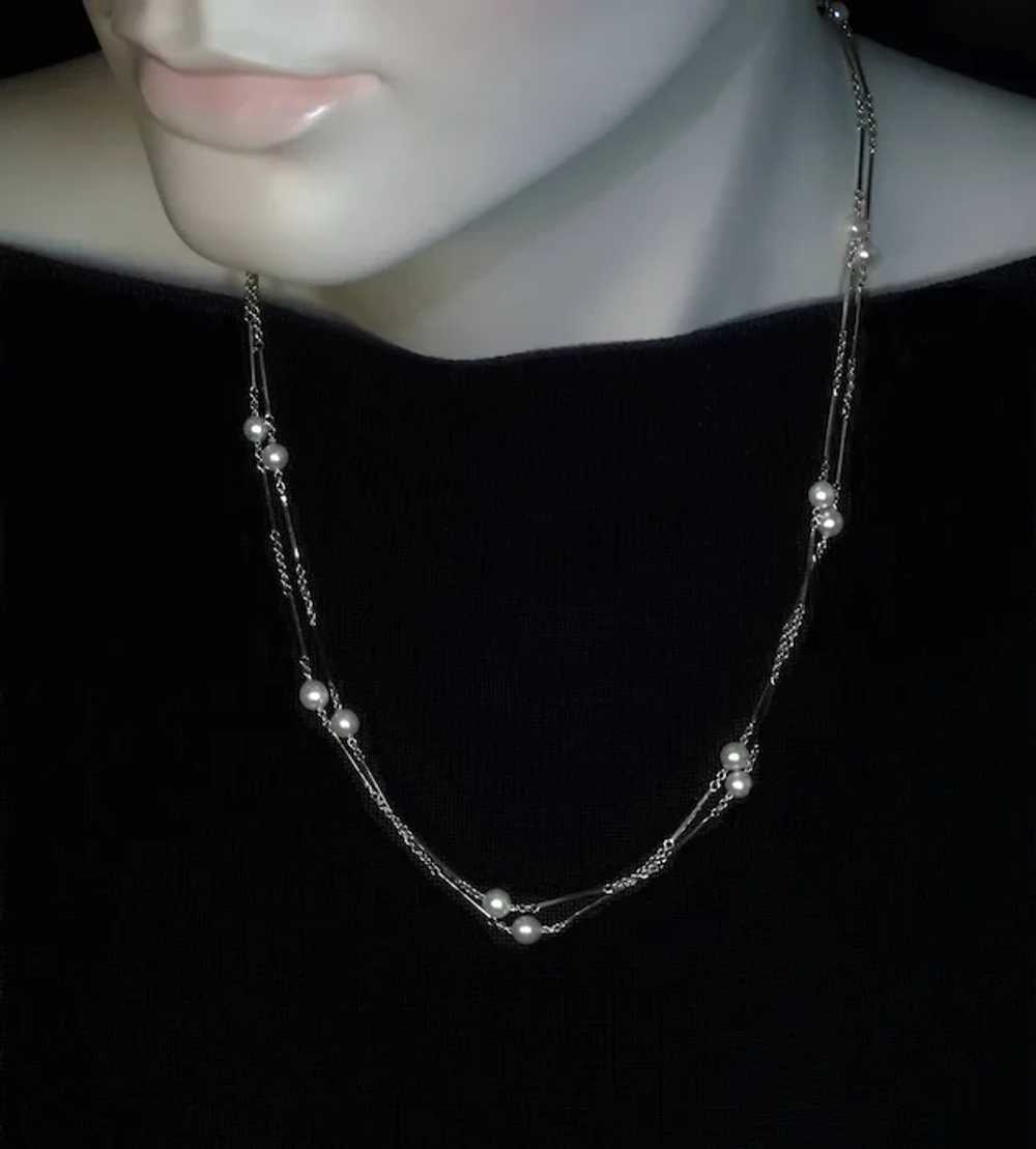 French Art Deco Pearl White Gold Vintage Necklace - image 2