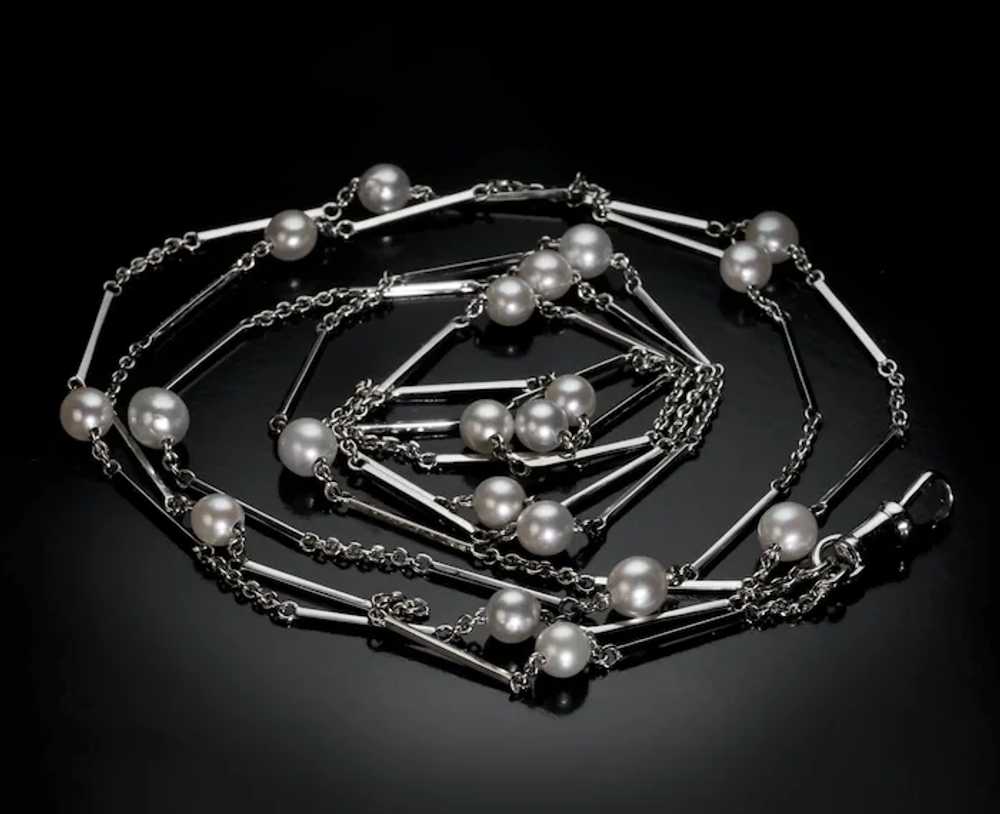 French Art Deco Pearl White Gold Vintage Necklace - image 4