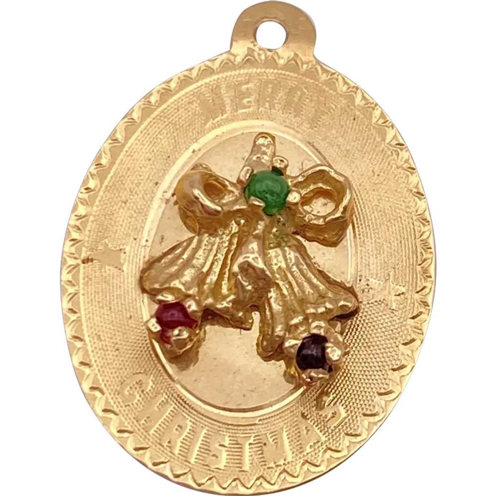 Jeweled Vintage Christmas Charm 14K Gold - image 1