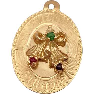Jeweled Vintage Christmas Charm 14K Gold