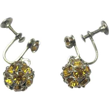 Vintage Yellow Rhinestone Drop Earrings - image 1