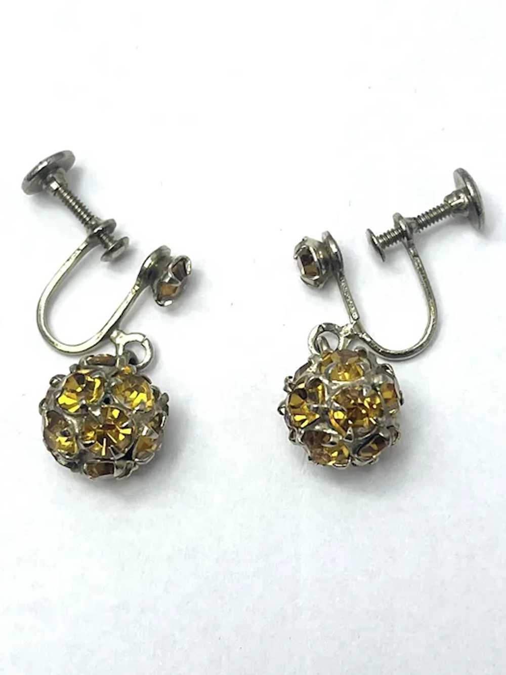 Vintage Yellow Rhinestone Drop Earrings - image 2