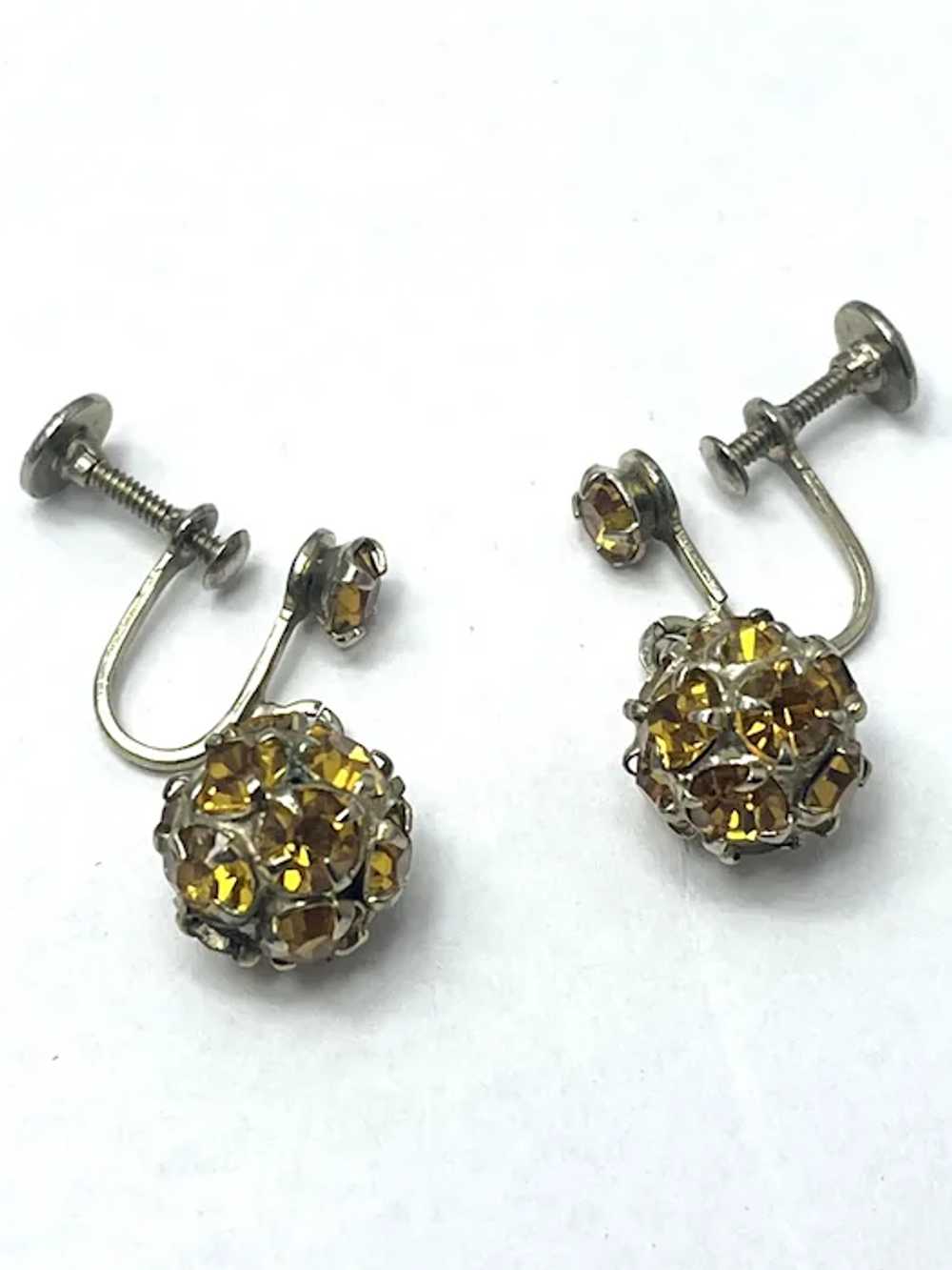 Vintage Yellow Rhinestone Drop Earrings - image 3