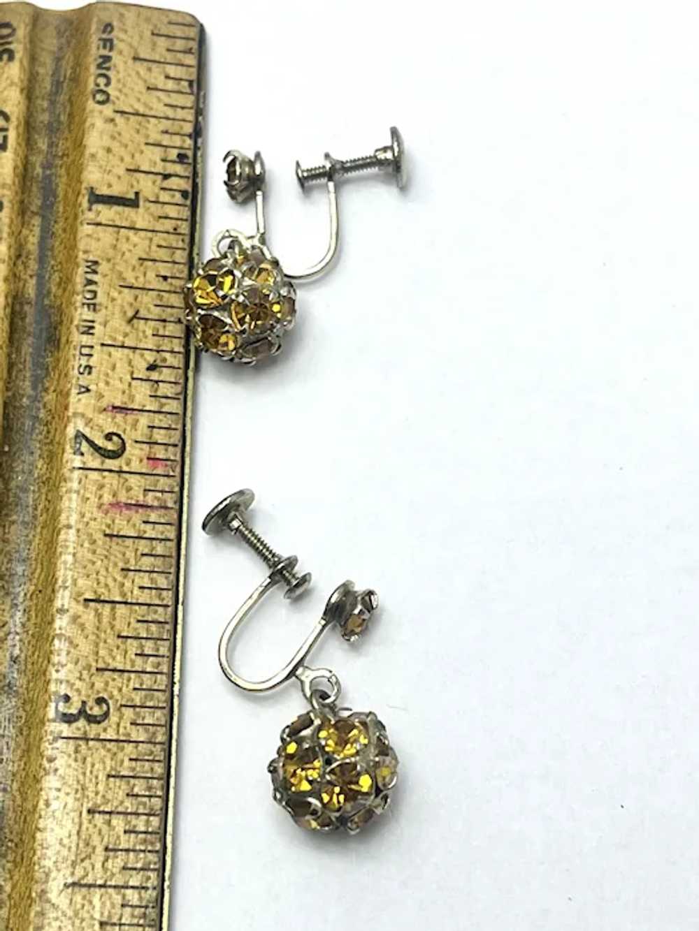 Vintage Yellow Rhinestone Drop Earrings - image 4