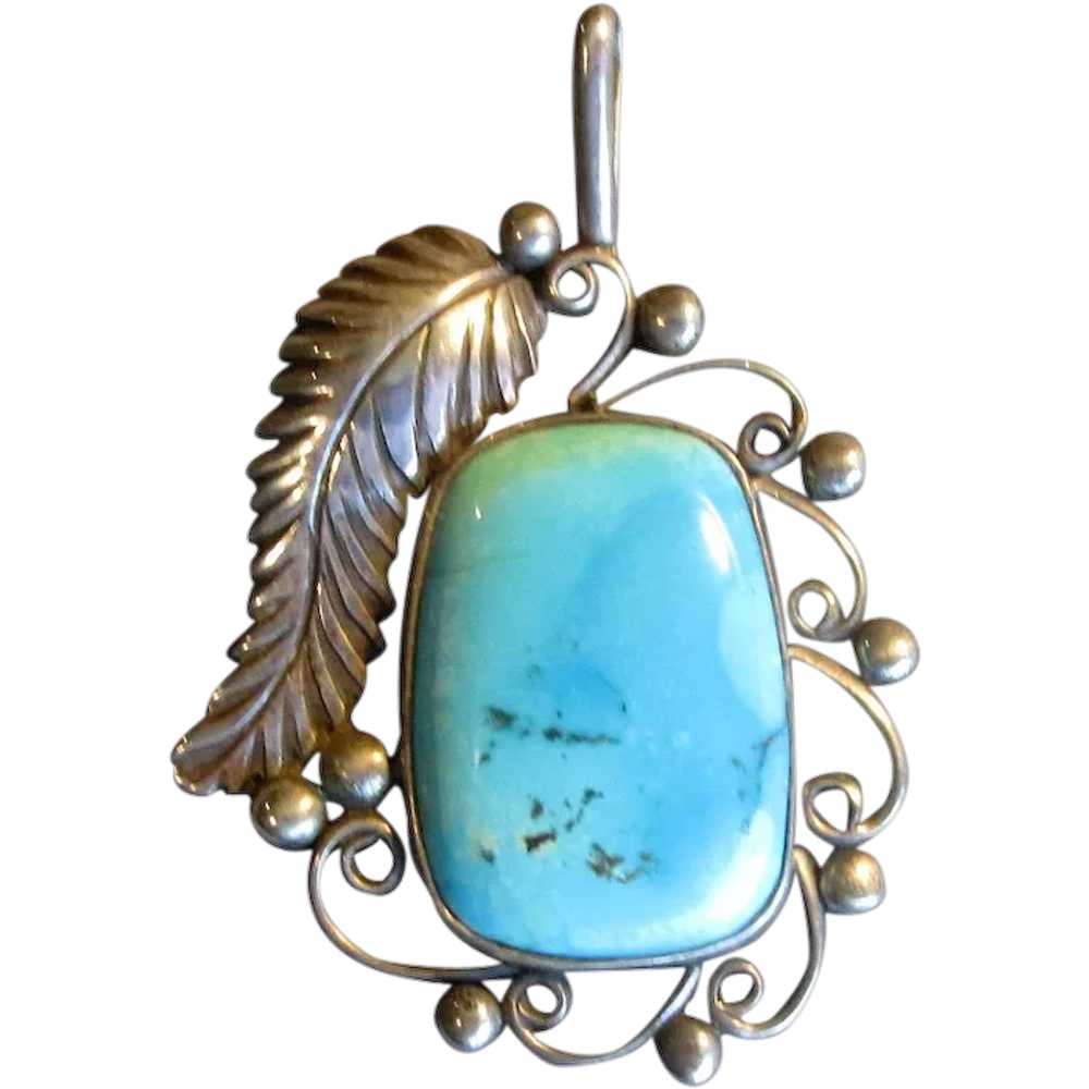 Southwestern Silver & Turquoise Pendant with Trad… - image 1