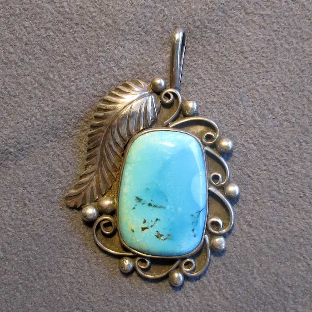 Southwestern Silver & Turquoise Pendant with Trad… - image 2