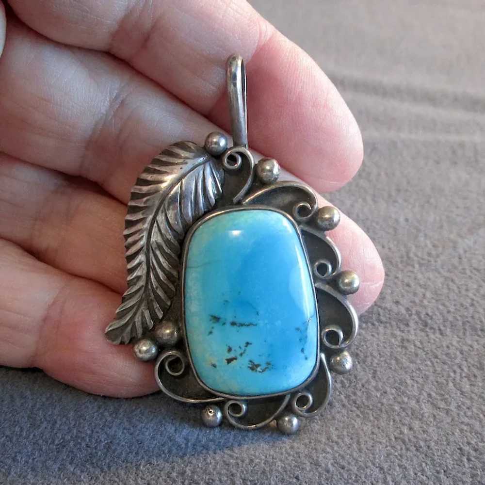 Southwestern Silver & Turquoise Pendant with Trad… - image 5