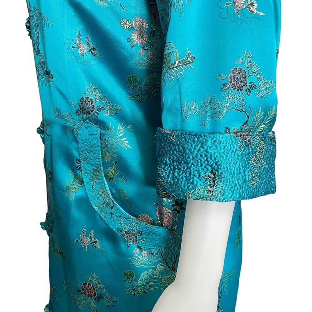 Vintage 50’s Vintage Couture Turquoise Satin Silk… - image 10