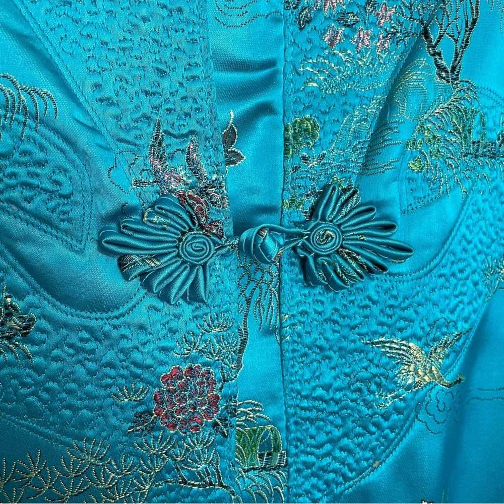 Vintage 50’s Vintage Couture Turquoise Satin Silk… - image 11