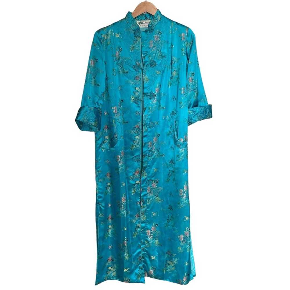 Vintage 50’s Vintage Couture Turquoise Satin Silk… - image 12