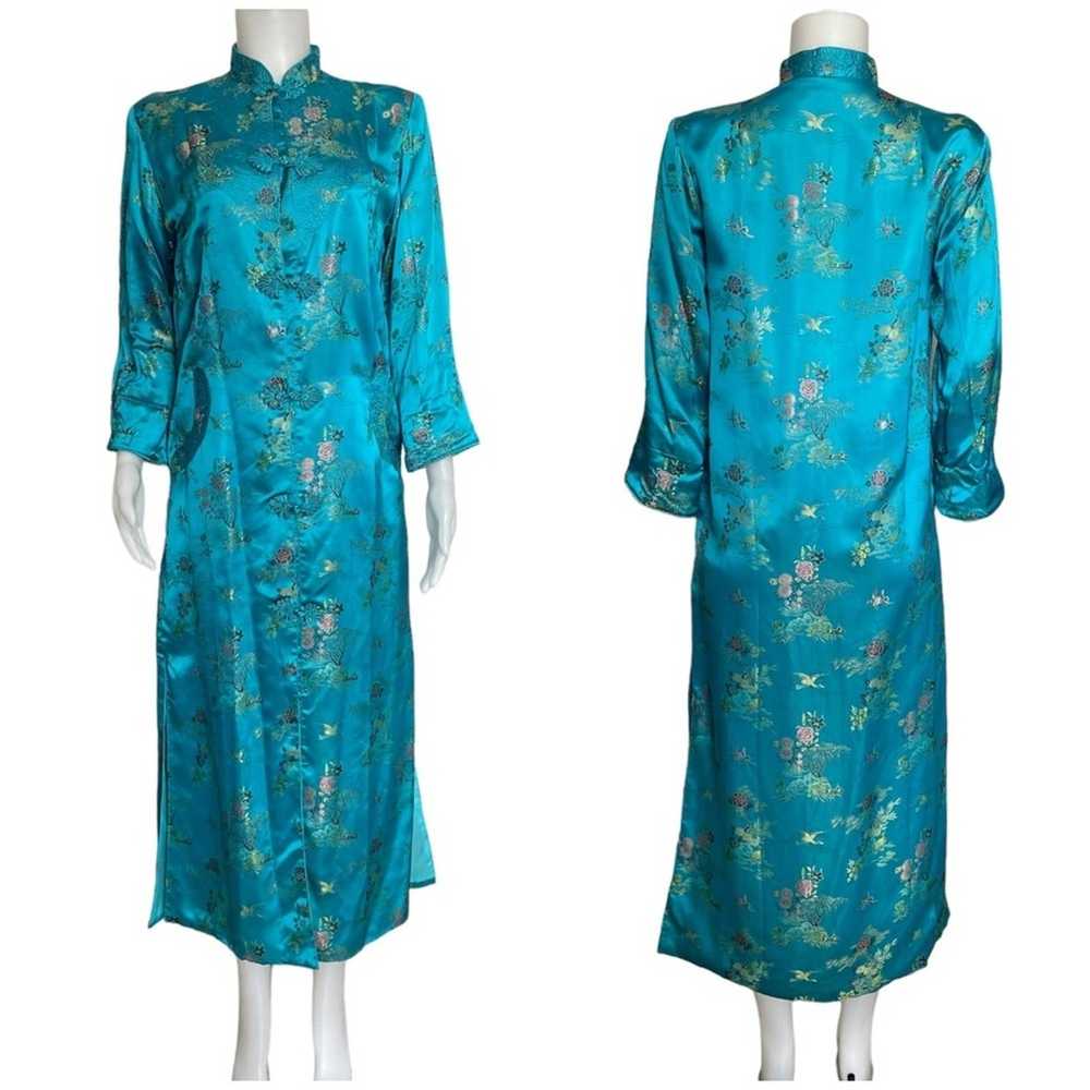 Vintage 50’s Vintage Couture Turquoise Satin Silk… - image 7