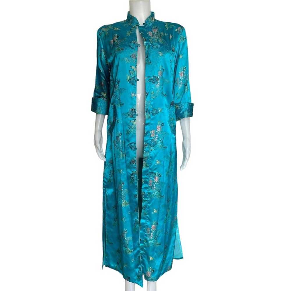 Vintage 50’s Vintage Couture Turquoise Satin Silk… - image 9