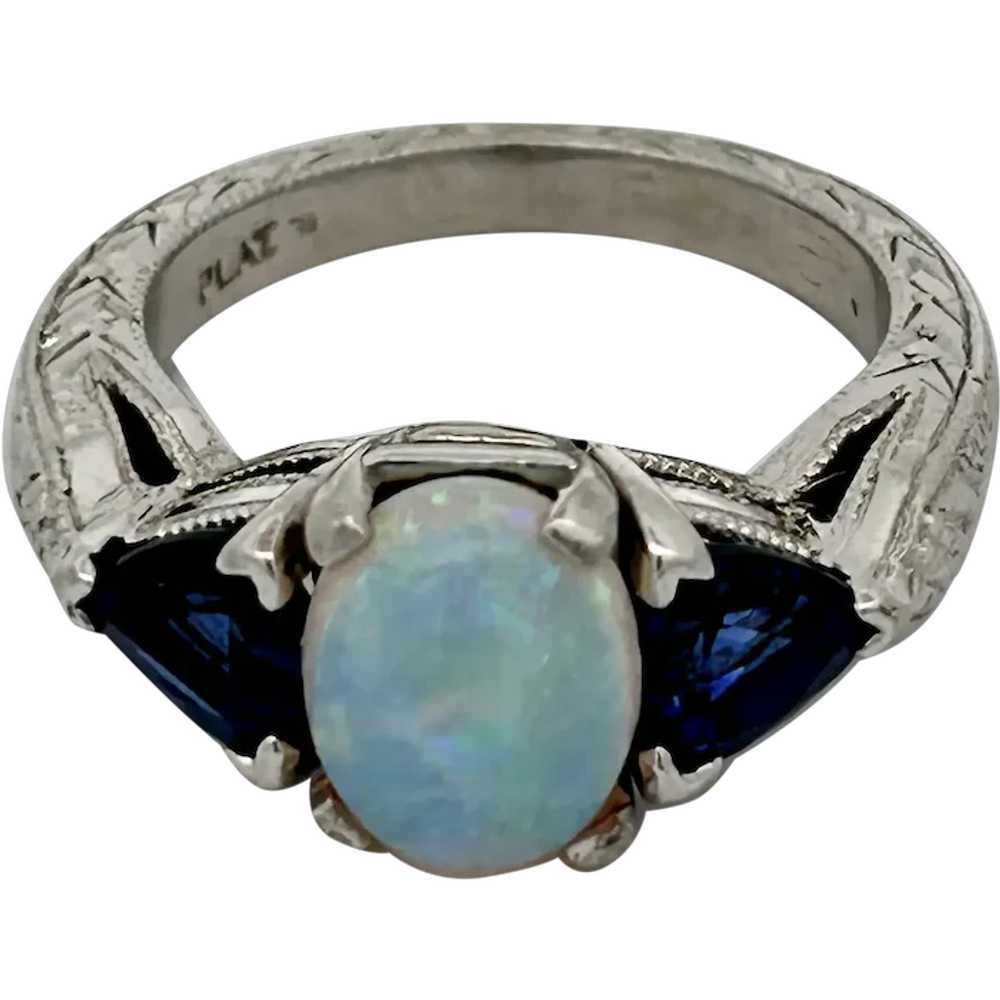 Vintage Estate Australian Opal & Sapphire Ring Pl… - image 1