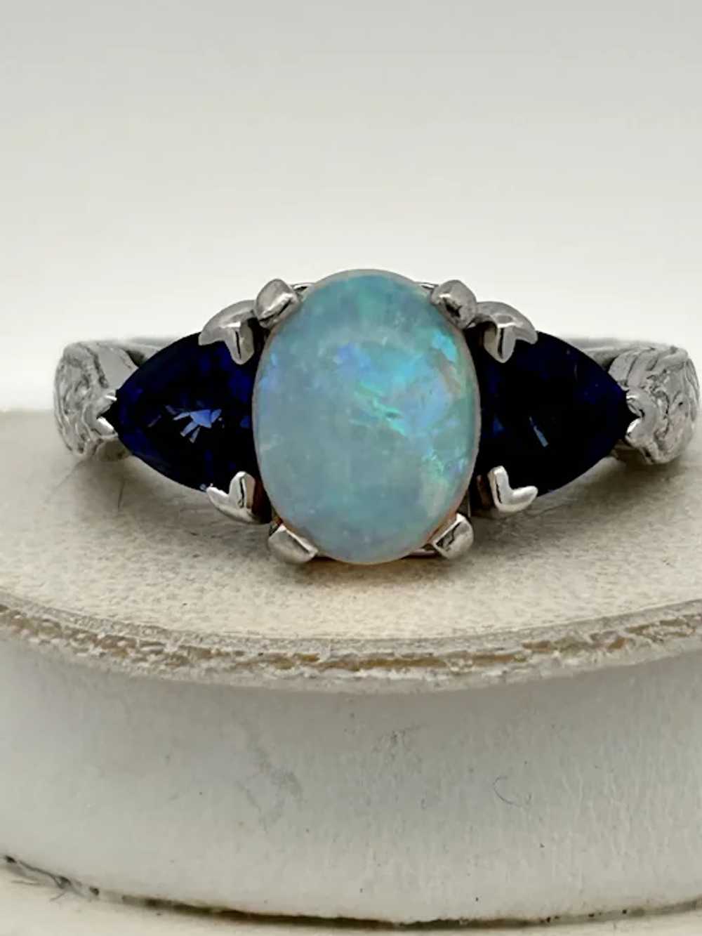 Vintage Estate Australian Opal & Sapphire Ring Pl… - image 2