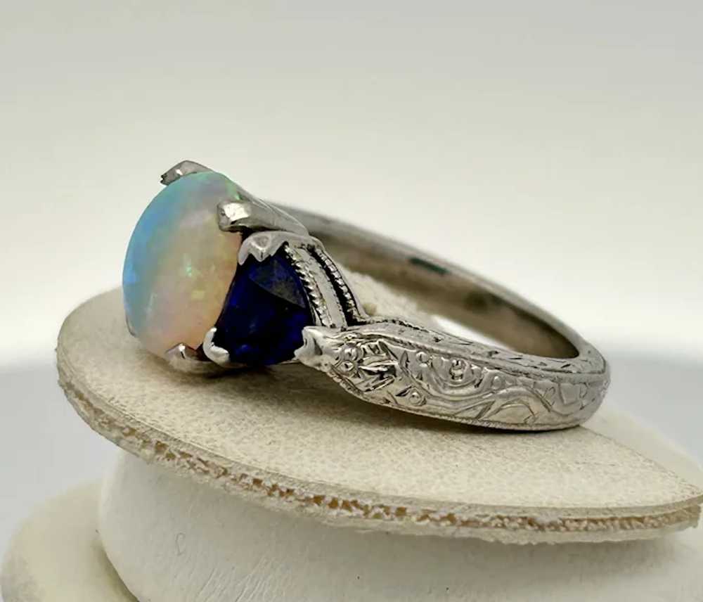 Vintage Estate Australian Opal & Sapphire Ring Pl… - image 3