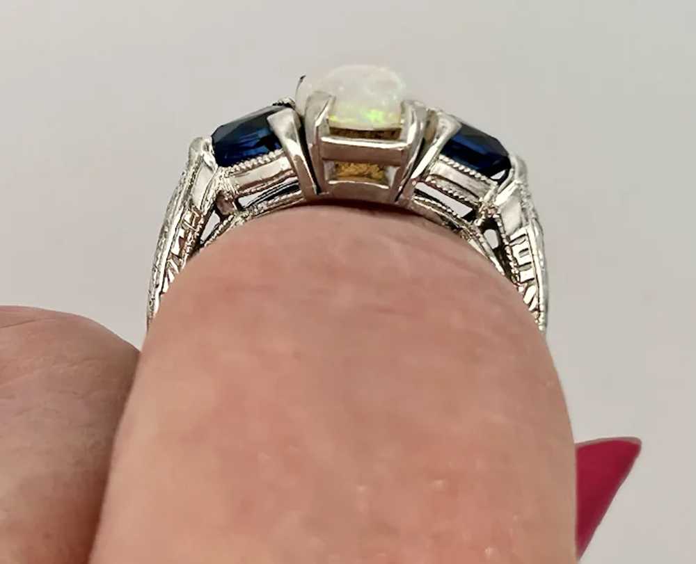 Vintage Estate Australian Opal & Sapphire Ring Pl… - image 6