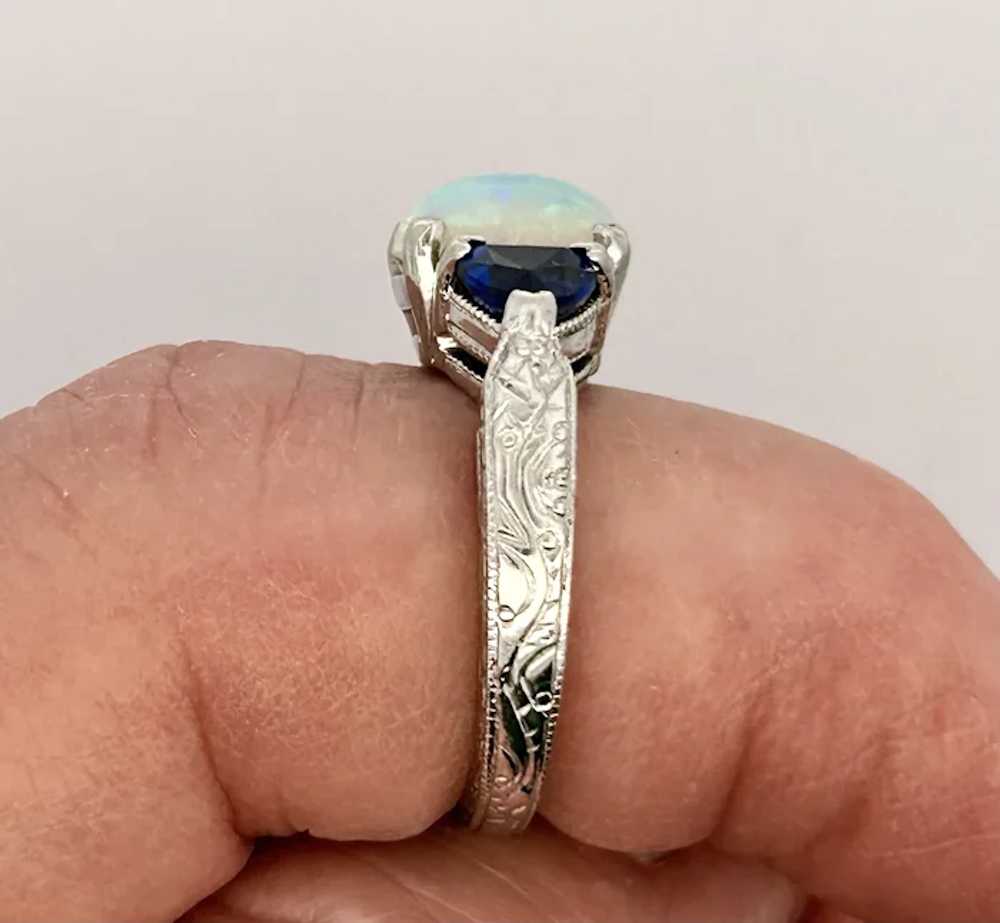 Vintage Estate Australian Opal & Sapphire Ring Pl… - image 7