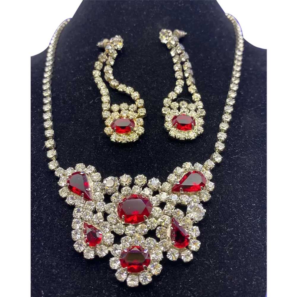 Gorgeous Ruby Red and Clear Rhinestone Drop Neckl… - image 1