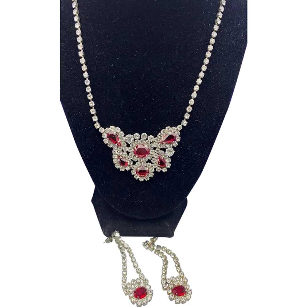 Gorgeous Ruby Red and Clear Rhinestone Drop Neckl… - image 2