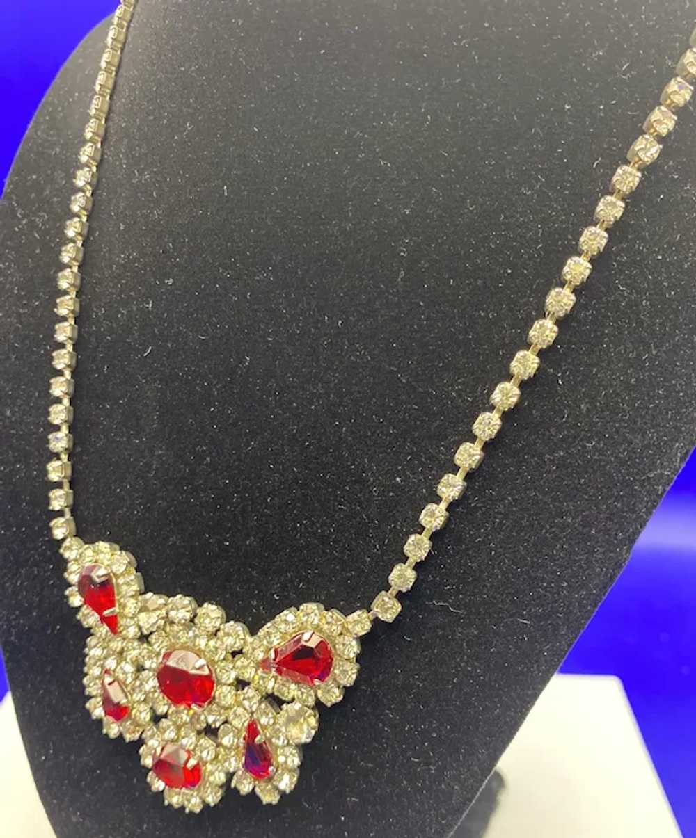Gorgeous Ruby Red and Clear Rhinestone Drop Neckl… - image 3