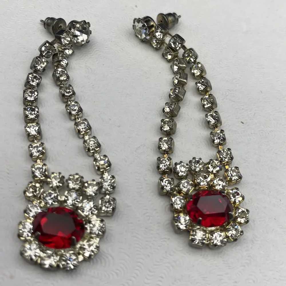 Gorgeous Ruby Red and Clear Rhinestone Drop Neckl… - image 4