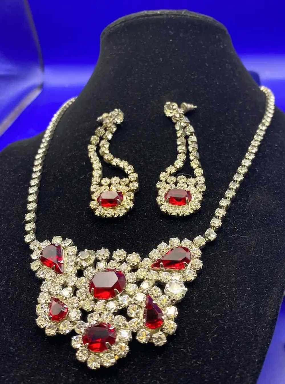 Gorgeous Ruby Red and Clear Rhinestone Drop Neckl… - image 9
