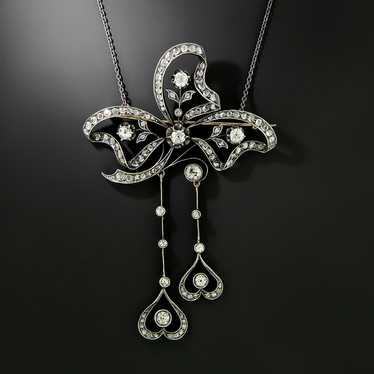 Russian Bow Motif Diamond Dangle Necklace/Brooch,… - image 1