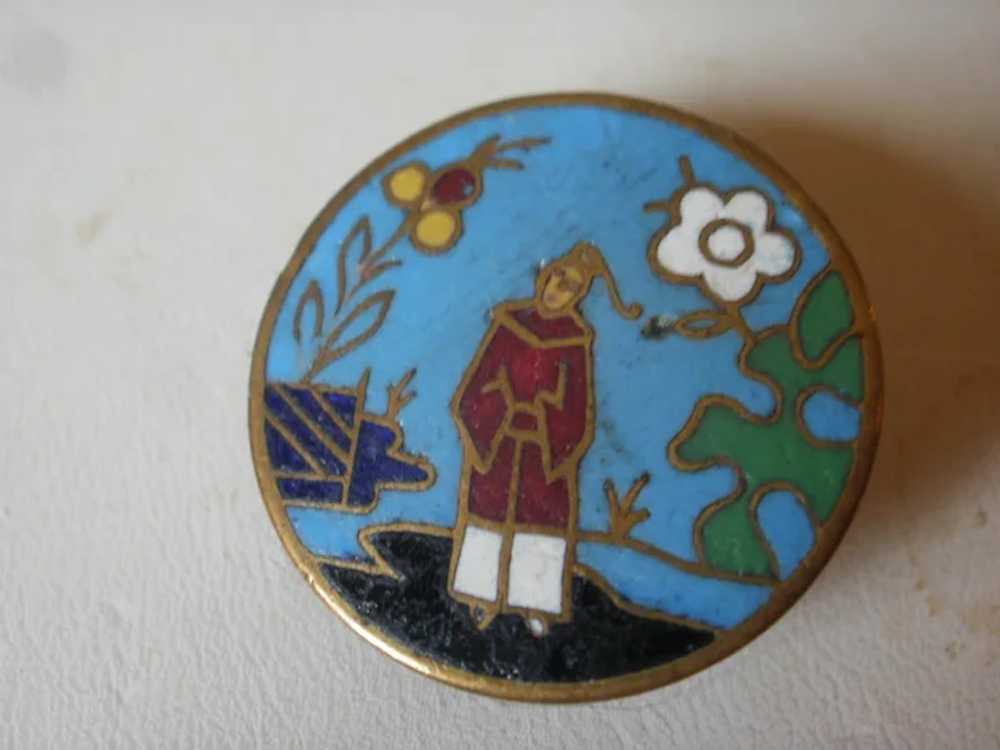 Vintage Chinese Enamel Cloisonne Figural Brass La… - image 2