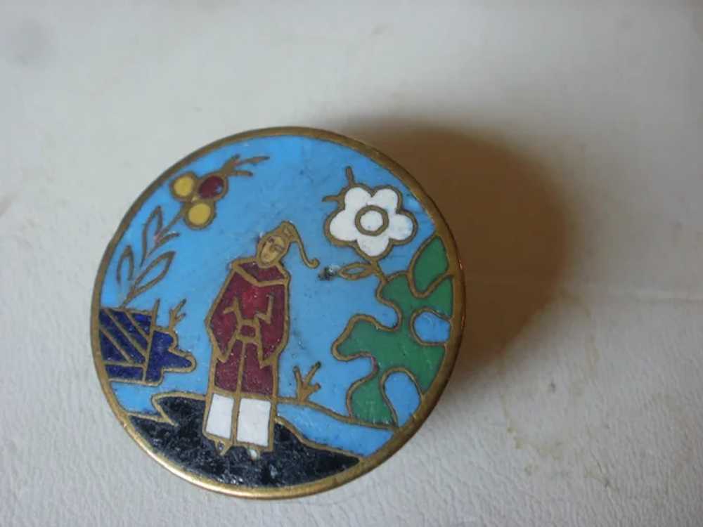 Vintage Chinese Enamel Cloisonne Figural Brass La… - image 3