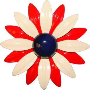 Awesome FLOWER POWER Red White Blue Enamel Vintag… - image 1