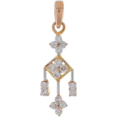 Yellow Gold Diamond Cluster Drop Pendant - 18k Ro… - image 1