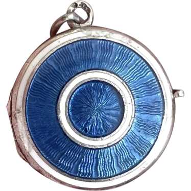 Vibrant Art Deco Blue Guilloche Silver Locket - image 1