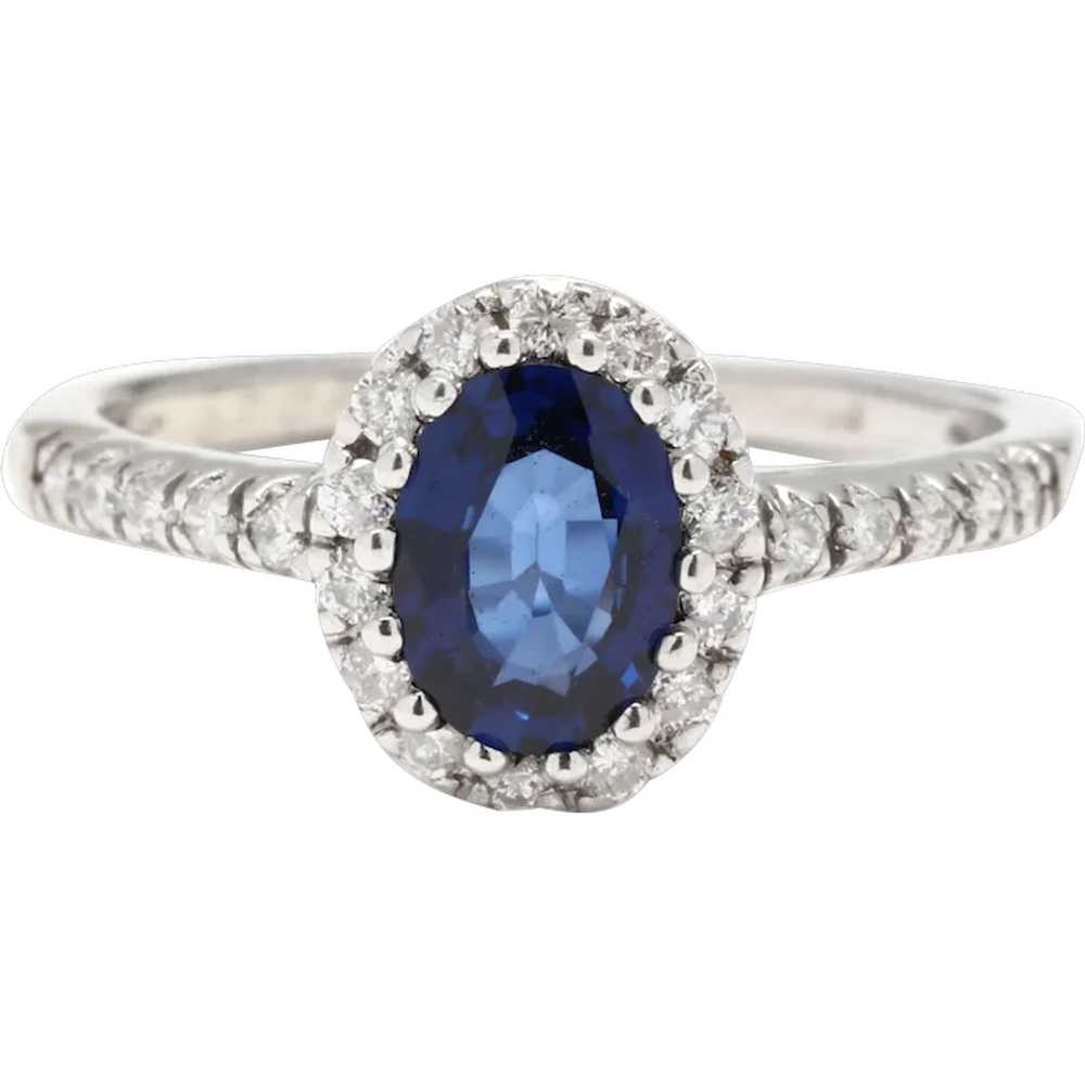 1.40ctw Sapphire Diamond Halo Engagement Ring, 14… - image 1