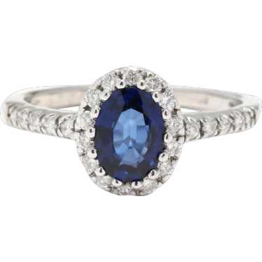 1.40ctw Sapphire Diamond Halo Engagement Ring, 14… - image 1