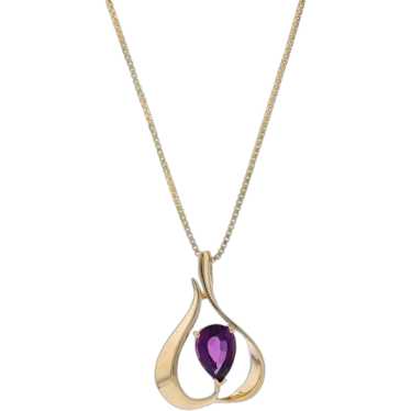 Yellow Gold Amethyst Abstract Solitaire Necklace 2