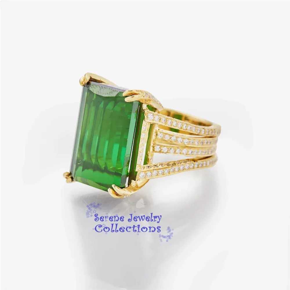 20CT Green Tourmaline Diamond 18k yellow Gold Rin… - image 8