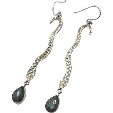 Snake Earrings, Sterling Silver, Labradorite, Fac… - image 1