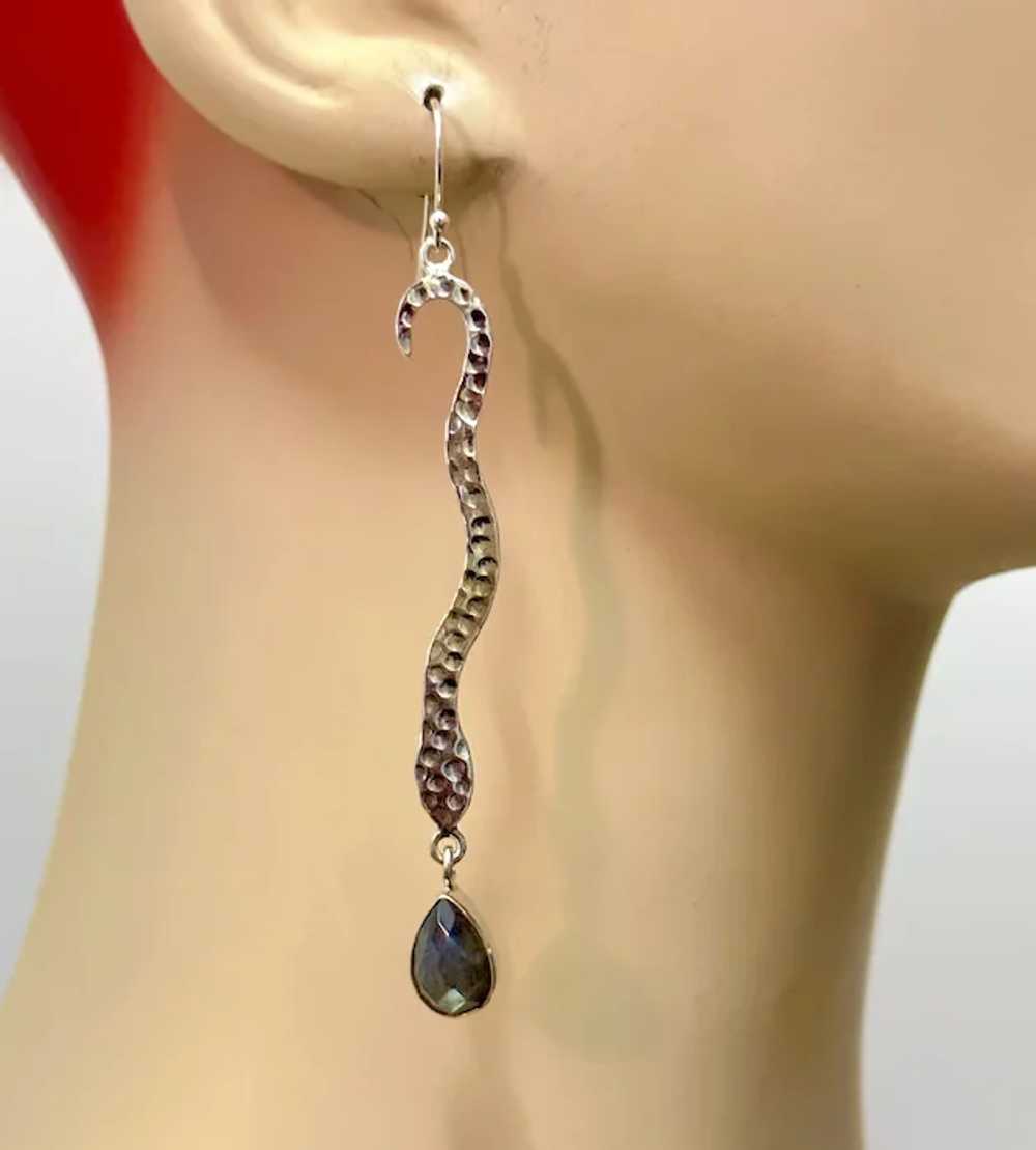 Snake Earrings, Sterling Silver, Labradorite, Fac… - image 2