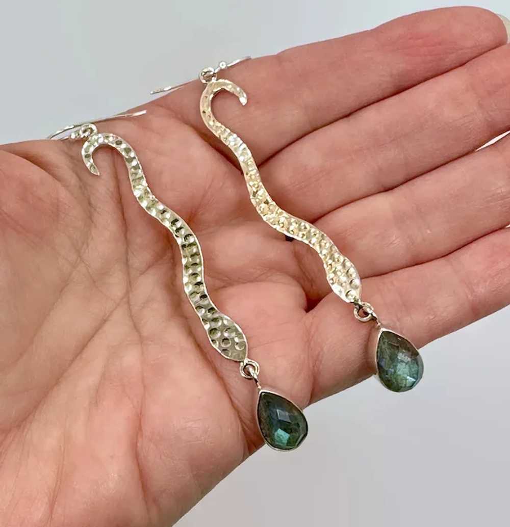 Snake Earrings, Sterling Silver, Labradorite, Fac… - image 3