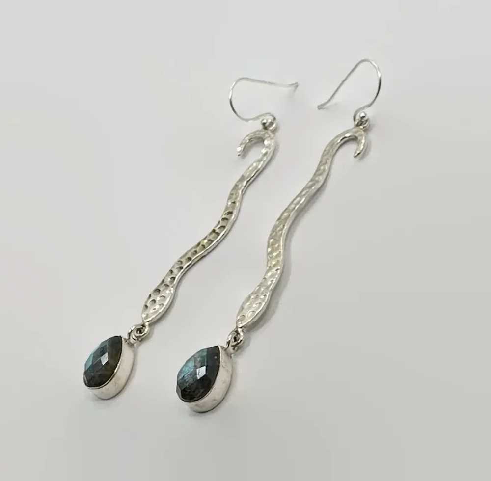 Snake Earrings, Sterling Silver, Labradorite, Fac… - image 4