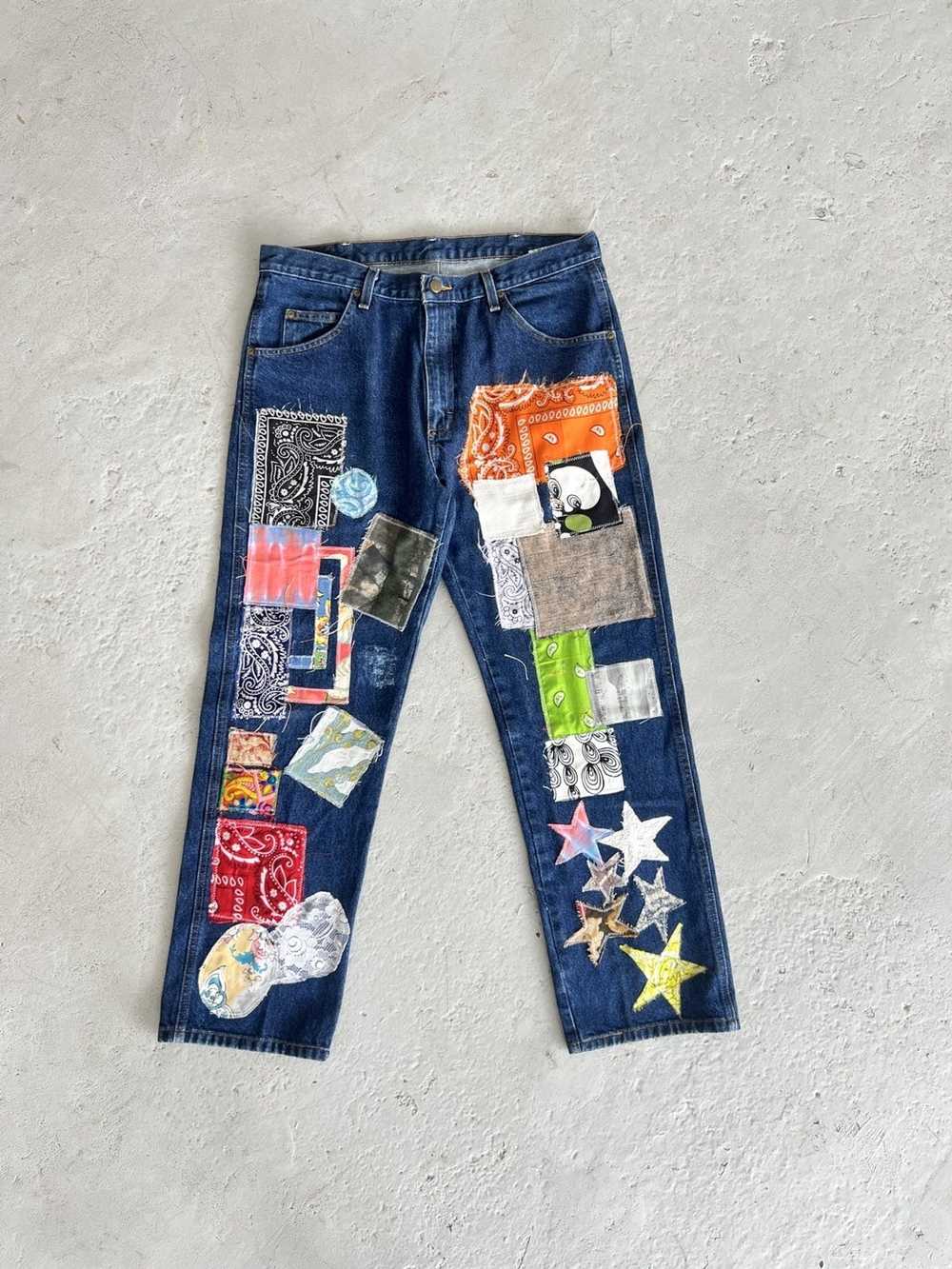 Prolific Mosaic Denim Jeans with Patches Like Kap… - image 2